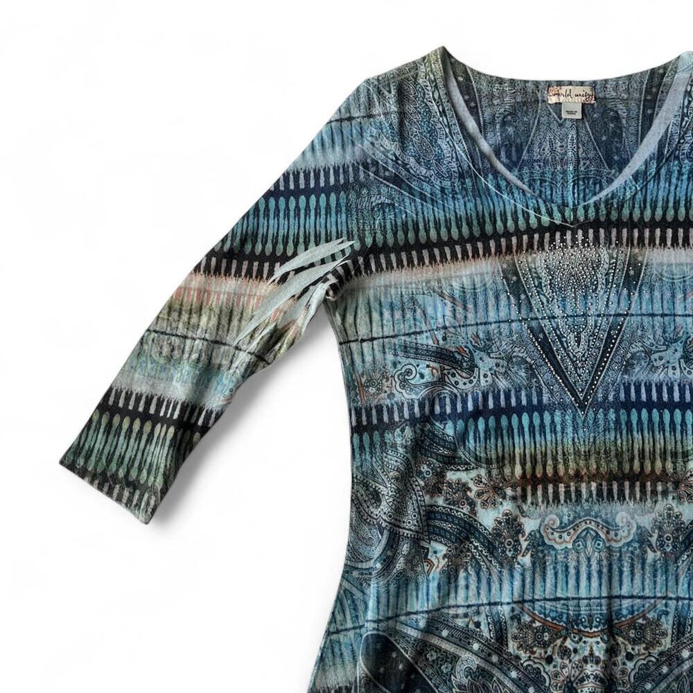 World Unity Y2K Rhinestone Paisley Sharkbite Tunic. - Picture 4 of 5